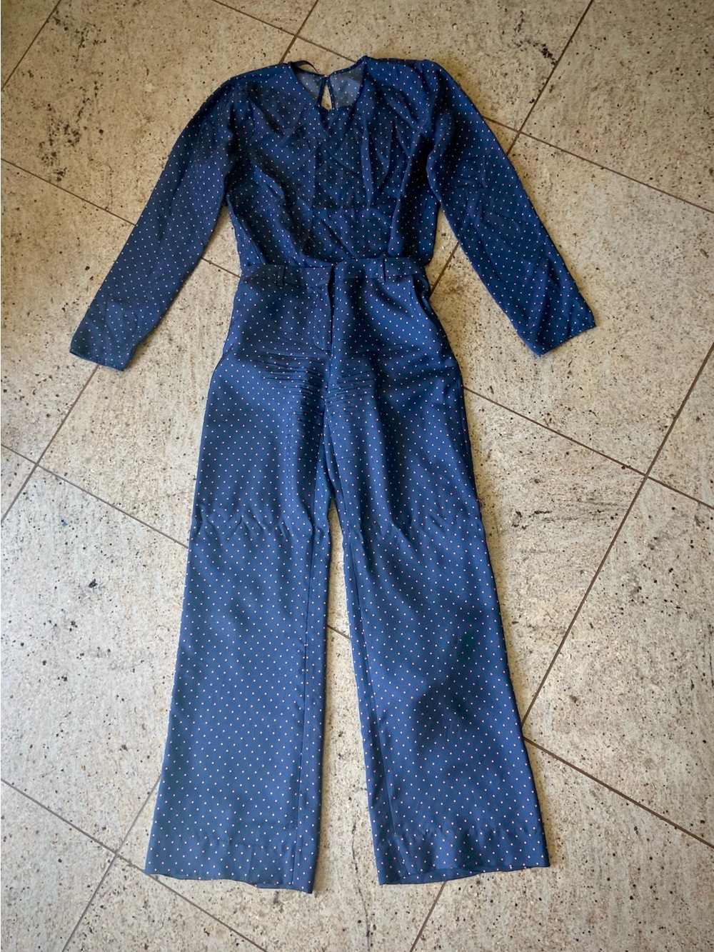 Jenni Kayne Silk Navy with White red Polka Dot Long-Sleeve Wide-Leg Set